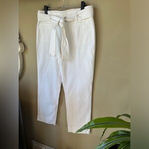 Loft White Belted Ankle Pants Size 8 NWT